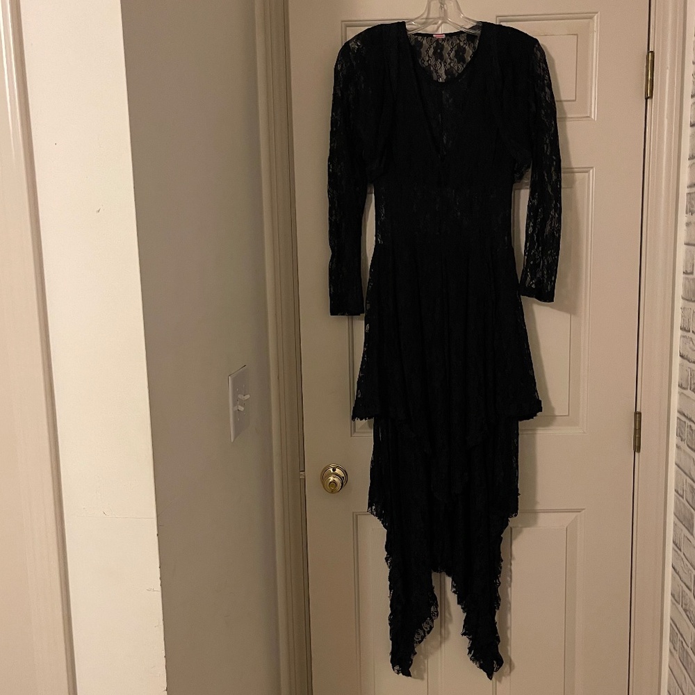 Ladies Black Lace Asymmetrical Dress/W Shrug sz 12